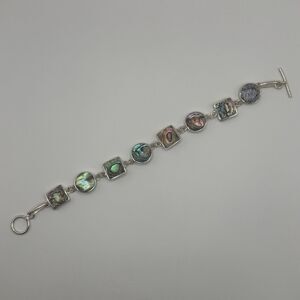 925 Sterling Silver 7in Abalone Bracelet Acid Tested Iridescent Shell Jewelry